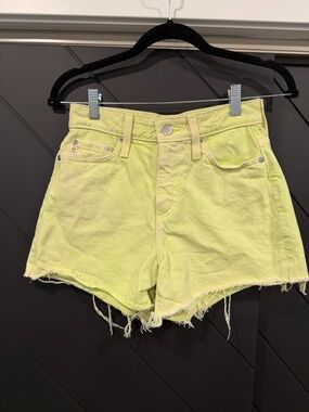 AG High-Waist Distressed Lime Green Denim Shorts 24